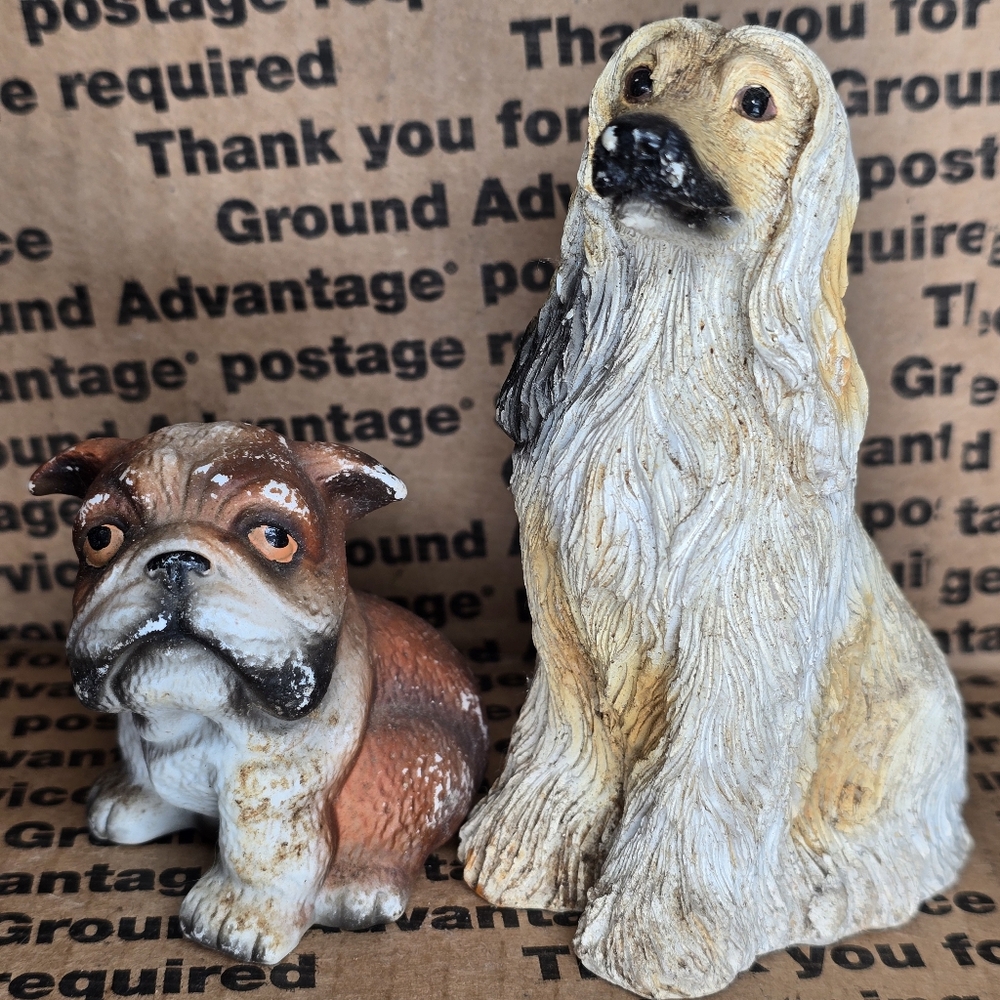 2 Vintage Bulldog & Afghan Dog Miniature Figurines-Ceramic/Resin-art-decor-gift
